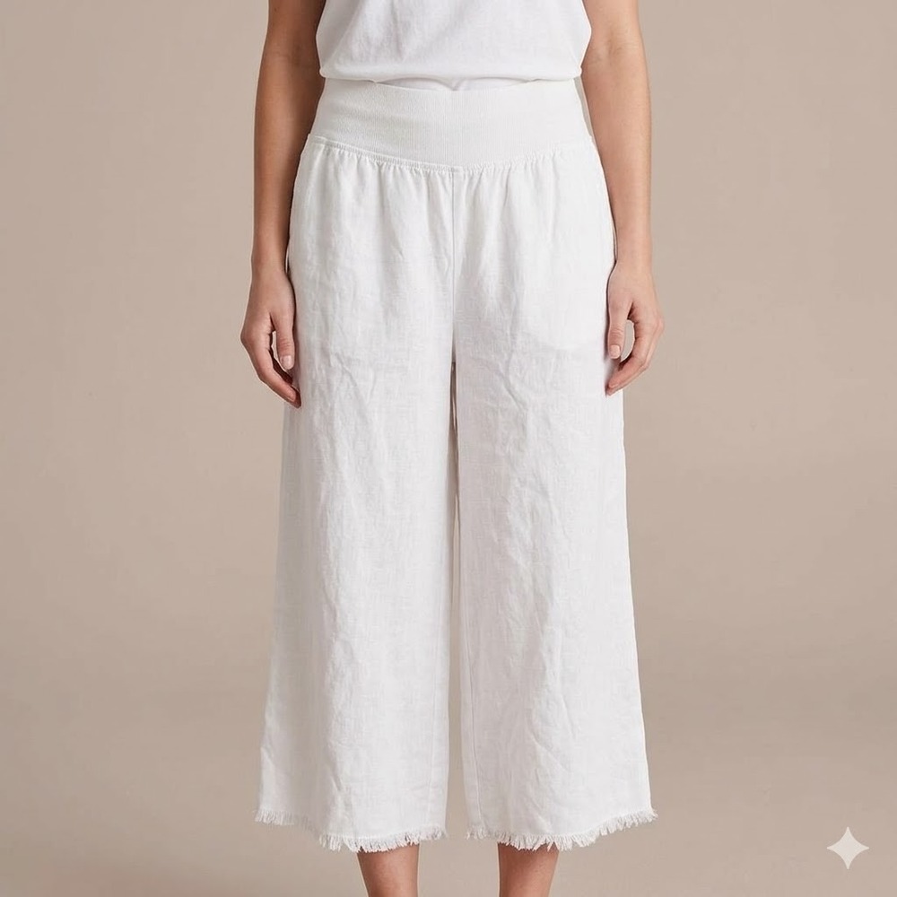 White House Black Market 100% Linen Wide Leg Culotte Pants Frayed Hem‎ Size 4